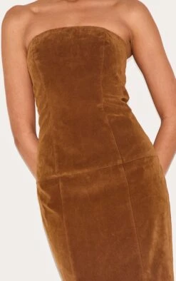 Prettylittlething Chestnut Faux Suede Bandeau Maxi Dress -Pretty Little Thing Shop 3b9e9516304bb1ab453139d2bf740156393a653a CNM2137 4 chestnut faux suede bandeau maxi dress