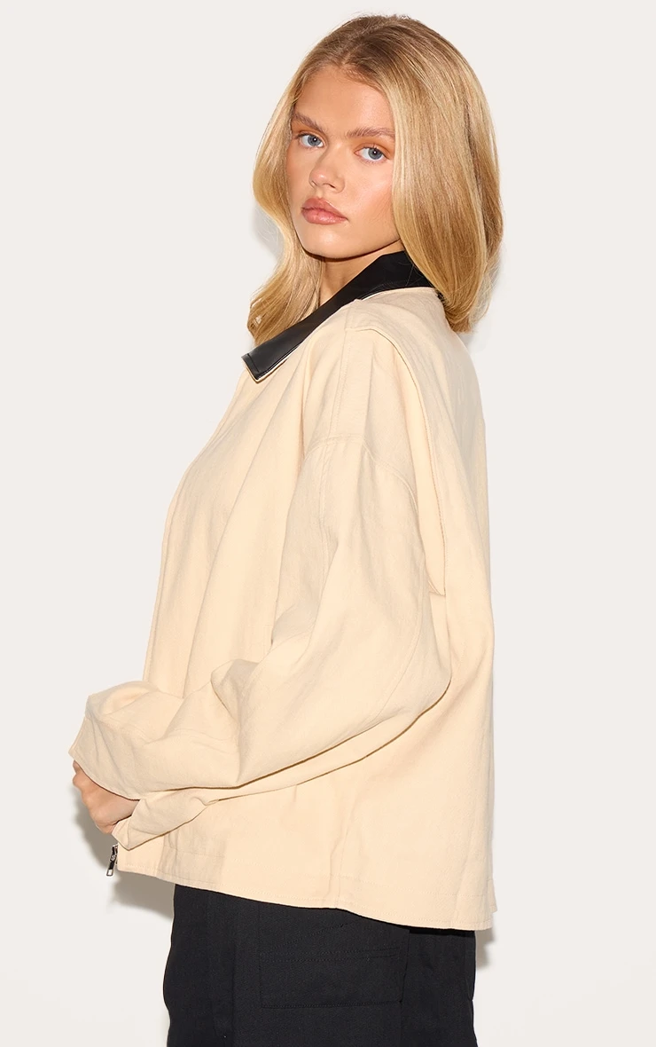 Prettylittlething Sand Faux Leather Collar Oversized Cotton Jacket - Image 2