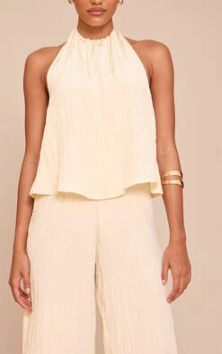 Prettylittlething Cream Crinkle Satin Halterneck Overlay Jumpsuit -Pretty Little Thing Shop 3c27296b791da5c0f75d322be6a870906c02026b CNM7302 4 cream crinkle satin halterneck overlay jumpsuit