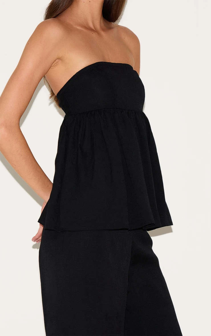 Prettylittlething Black Bandeau Peplum Detail Jumpsuit 4 Prettylittlething Black Bandeau Peplum Detail Jumpsuit - Image 4
