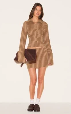 Prettylittlething Brown Pinstripe Fitted Shirt -Pretty Little Thing Shop 3ca076adf109d987ffea94c29ec1b0de8e82a9af CNL9423 3 brown pinstripe fitted shirt