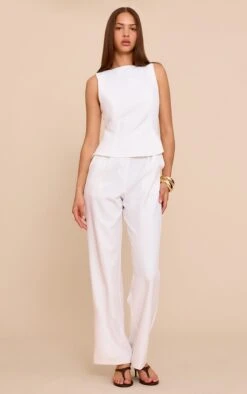 Prettylittlething White Woven Peplum Detail Jumpsuit