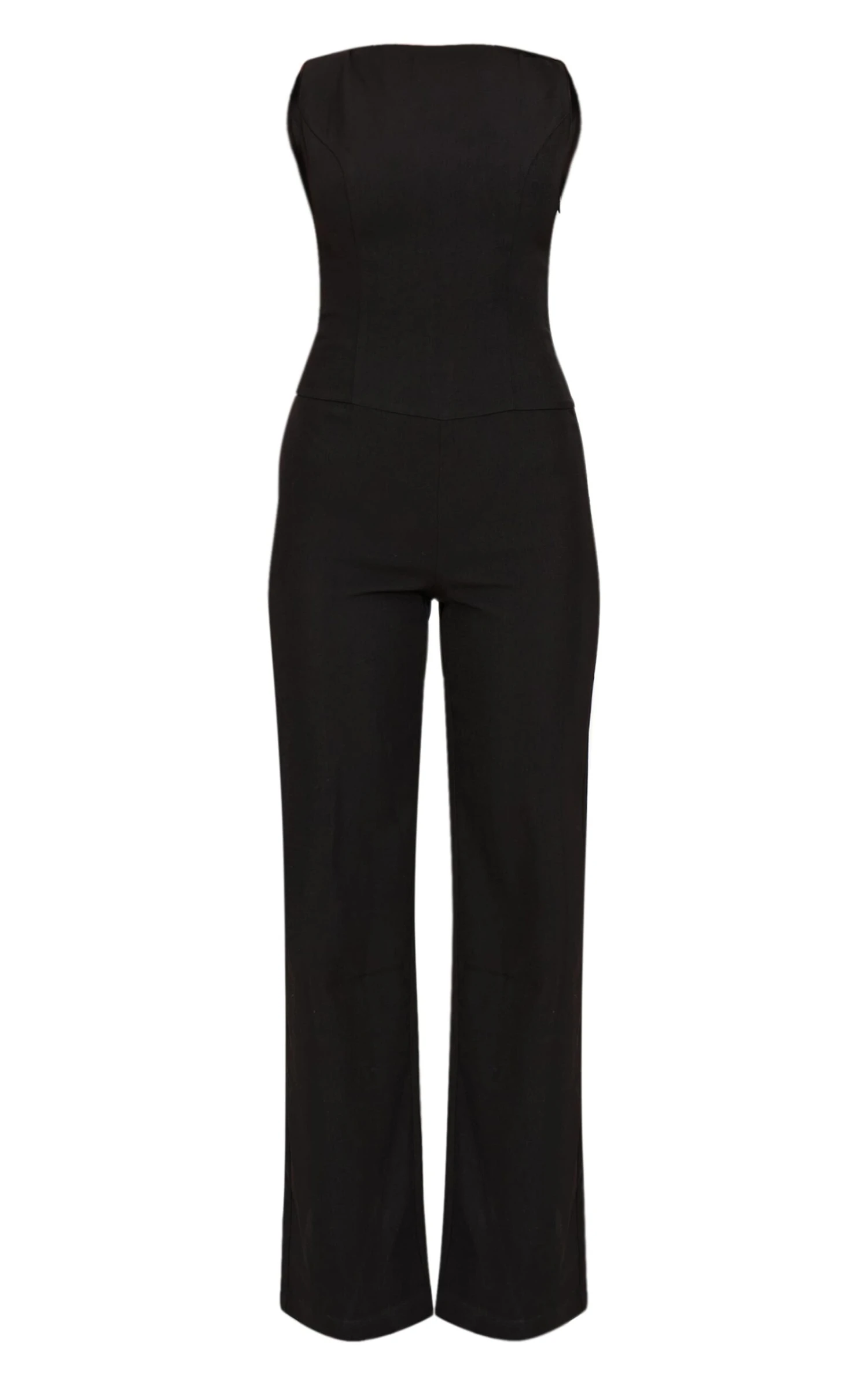Prettylittlething Black Structured Woven Open Back Detail Straight Leg Jumpsuit - Image 5