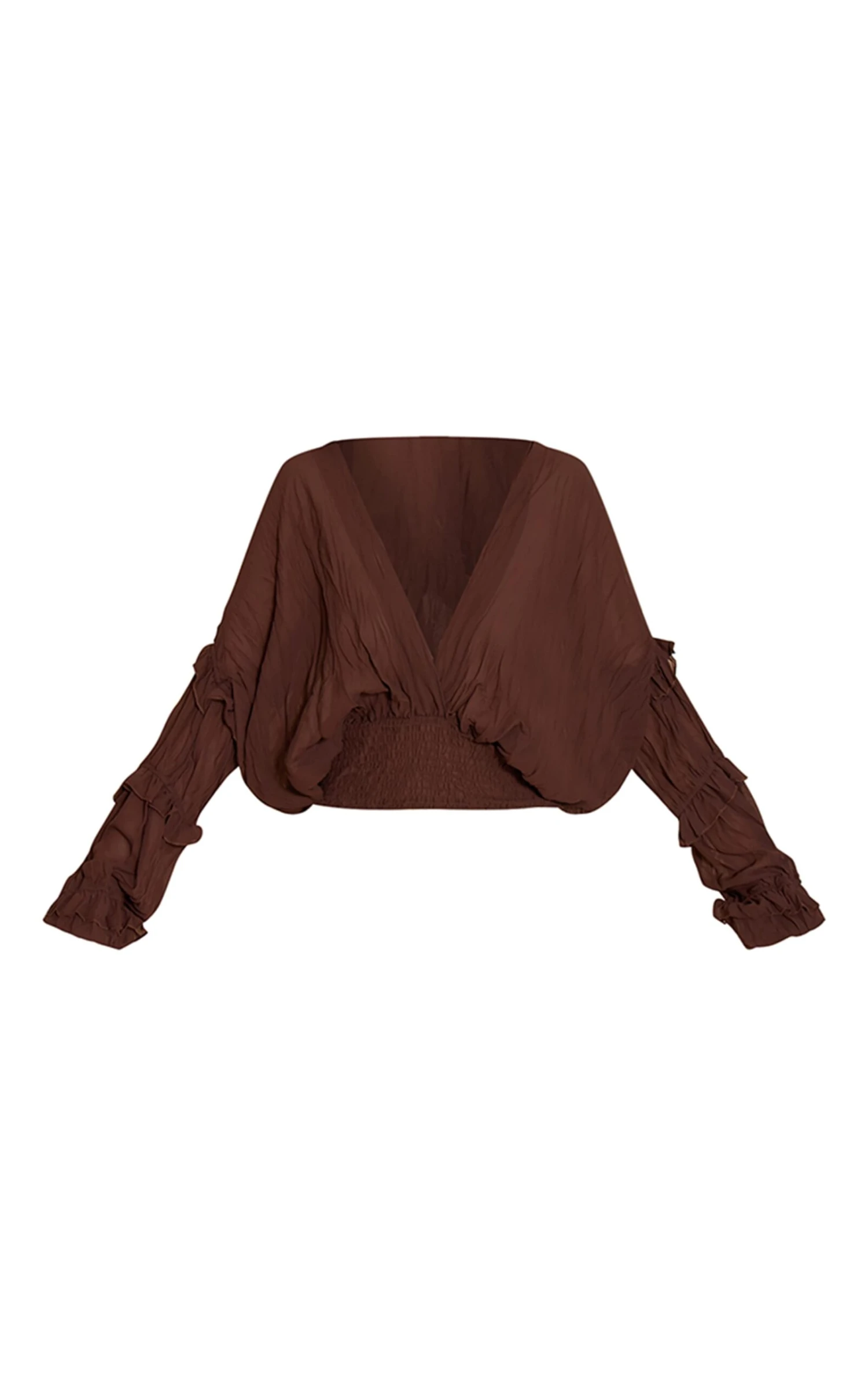 Prettylittlething Chocolate Chiffon Ruffle Detail Plunge Blouse 5 Prettylittlething Chocolate Chiffon Ruffle Detail Plunge Blouse - Image 5