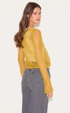 Prettylittlething Olive Ladder Knit Sheer Cropped Tie Front Top -Pretty Little Thing Shop 3d5d7c5724dcea0f42e337d7a5dcbf5907f6fa5d CNL3273 2 olive ladder knit sheer cropped tie front top