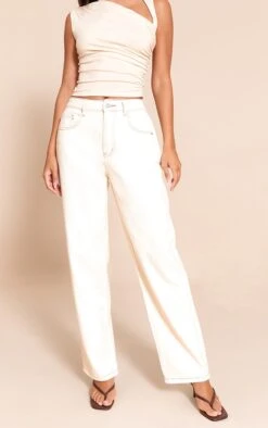 Prettylittlething Ecru High Waist Boyfriend Jeans