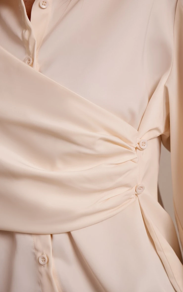 Prettylittlething Cream Satin Drape Detail Long Sleeve Shirt 4 Prettylittlething Cream Satin Drape Detail Long Sleeve Shirt - Image 4