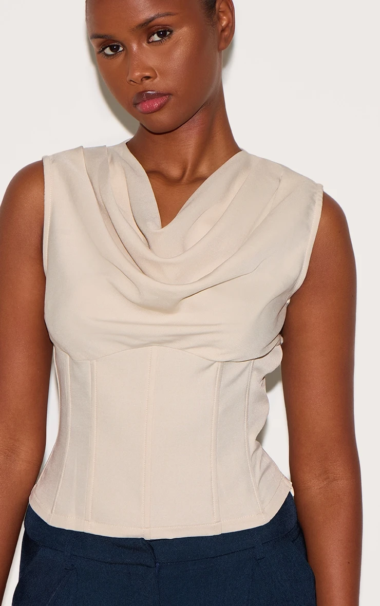 Prettylittlething Beige Cowl Neck Woven Corset 4 Prettylittlething Beige Cowl Neck Woven Corset - Image 4