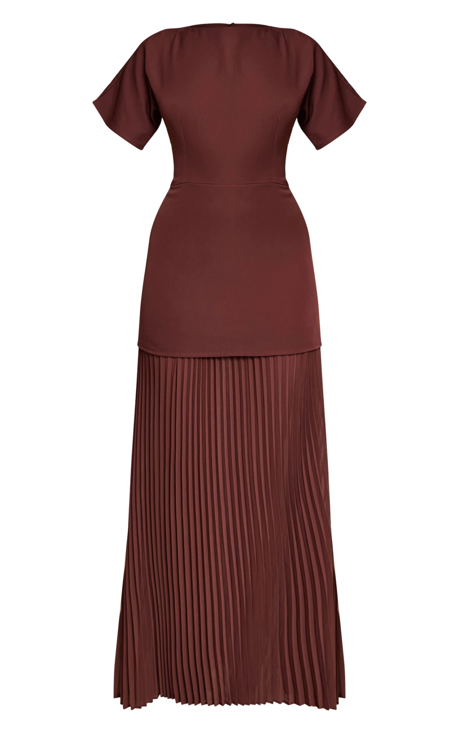 Prettylittlething Chocolate Satin Back Tie Pleated Hem Maxi Dress - Image 5