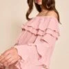 Prettylittlething Pale Pink Chiffon Tiered Ruffle Bardot Top