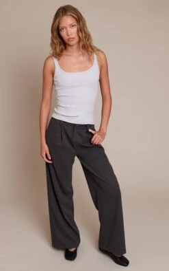 Prettylittlething Charcoal Brushed Tailored Straight Leg Pants