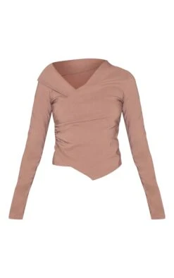 Prettylittlething Mushroom Bengaline Asymmetric Ruched Long Top -Pretty Little Thing Shop 3e6377ccfac585411353ea8e41644d9c3c69908d CNM2903 5 mushroom bengaline asymmetric ruched long top