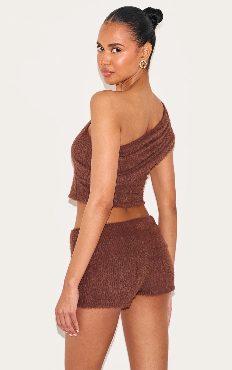 Prettylittlething Chocolate Fluffy Textured Fold Over Hot Pants 3 Prettylittlething Chocolate Fluffy Textured Fold Over Hot Pants - Image 3