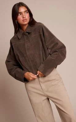 Khaki Faux Suede Covered Placket Bomber Jacket