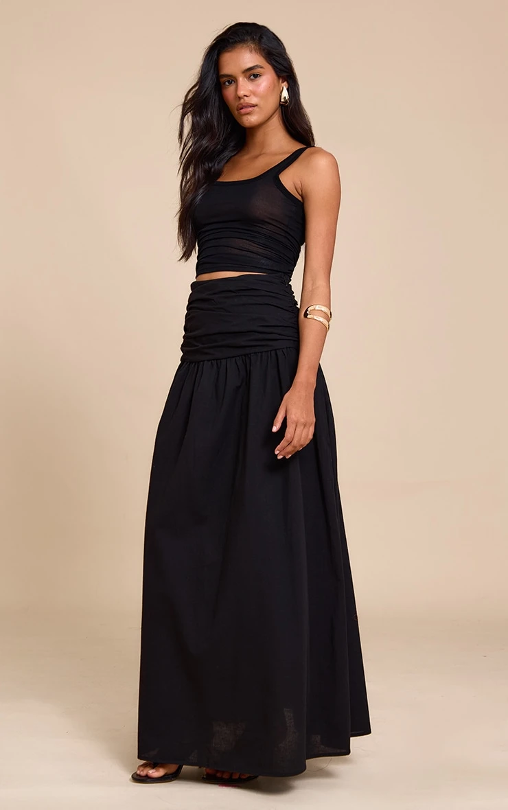 Prettylittlething Black Cotton Ruched Waist Maxi Skirt 2 Prettylittlething Black Cotton Ruched Waist Maxi Skirt - Image 2