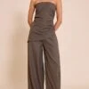 Prettylittlething Mushroom Woven Ruched Wide Leg Jumpsuit