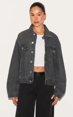 Prettylittlething Grey Oversized Classic Denim Jacket