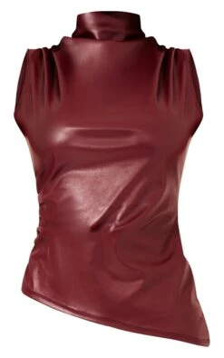 Prettylittlething Dark Red Faux Leather High Neck Asymmetric Hem Side Ruched Top -Pretty Little Thing Shop 406911e93c6c90efd37779a40483e8c809c69477 cnh3726 5