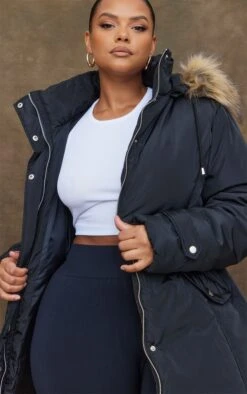 Prettylittlething Plus Black Fur Hood Elasticated Waist Longline Parka Coat -Pretty Little Thing Shop 40a2e0984b8a39fc18008c869a08072b767085c2 cmy9547 4
