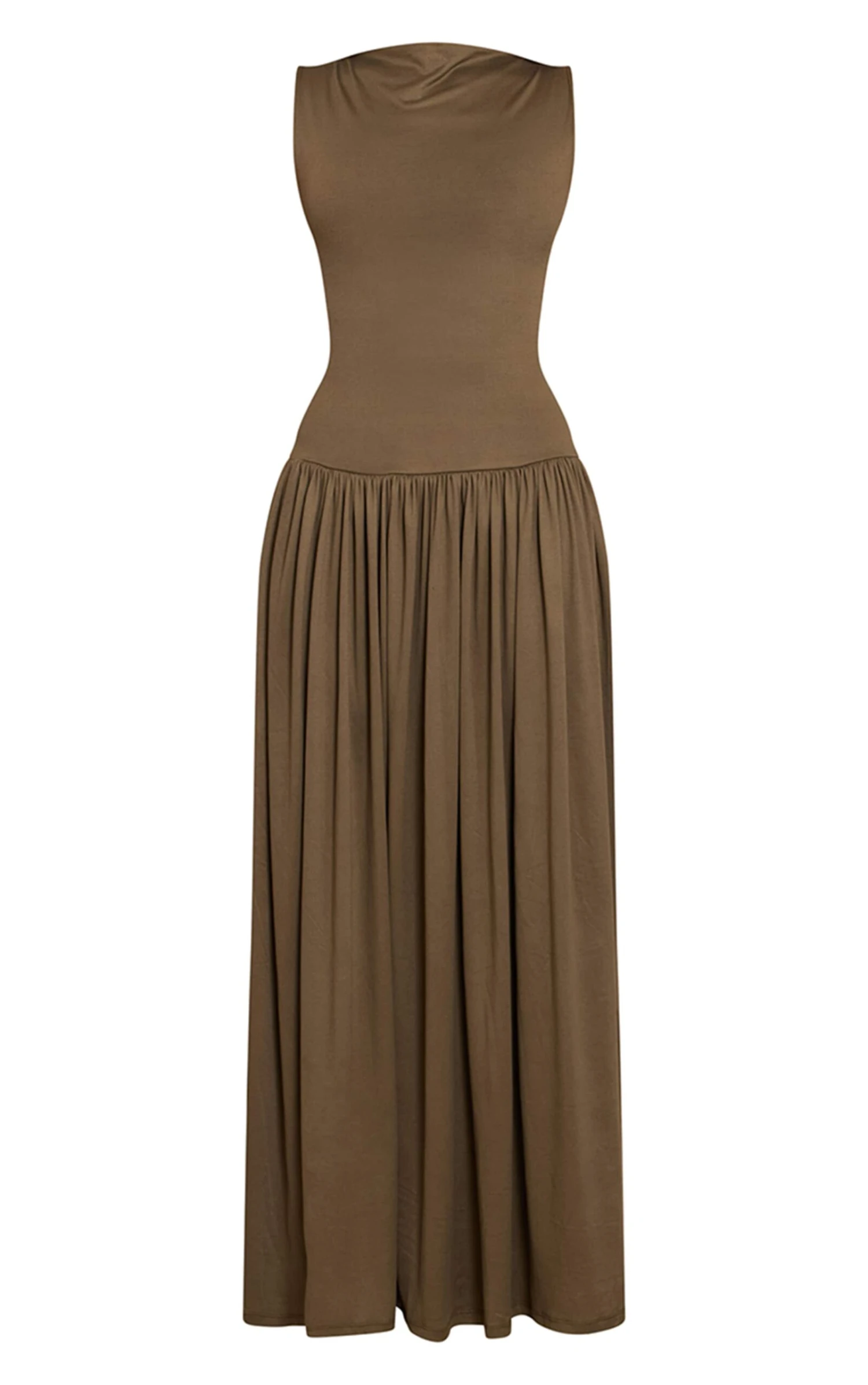 Prettylittlething Khaki Double Layer Jersey Dropped Waist Maxi Dress 5 Prettylittlething Khaki Double Layer Jersey Dropped Waist Maxi Dress - Image 5