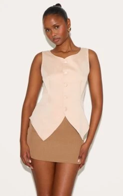 Prettylittlething Oatmeal Long Line Vest