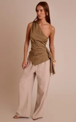 Prettylittlething Sage Khaki Woven One Shoulder Drape Detail Top -Pretty Little Thing Shop 411e86d35d20374df659c04c892857aebcf887f1 CNO8007 3 sage khaki woven one shoulder drape detail top
