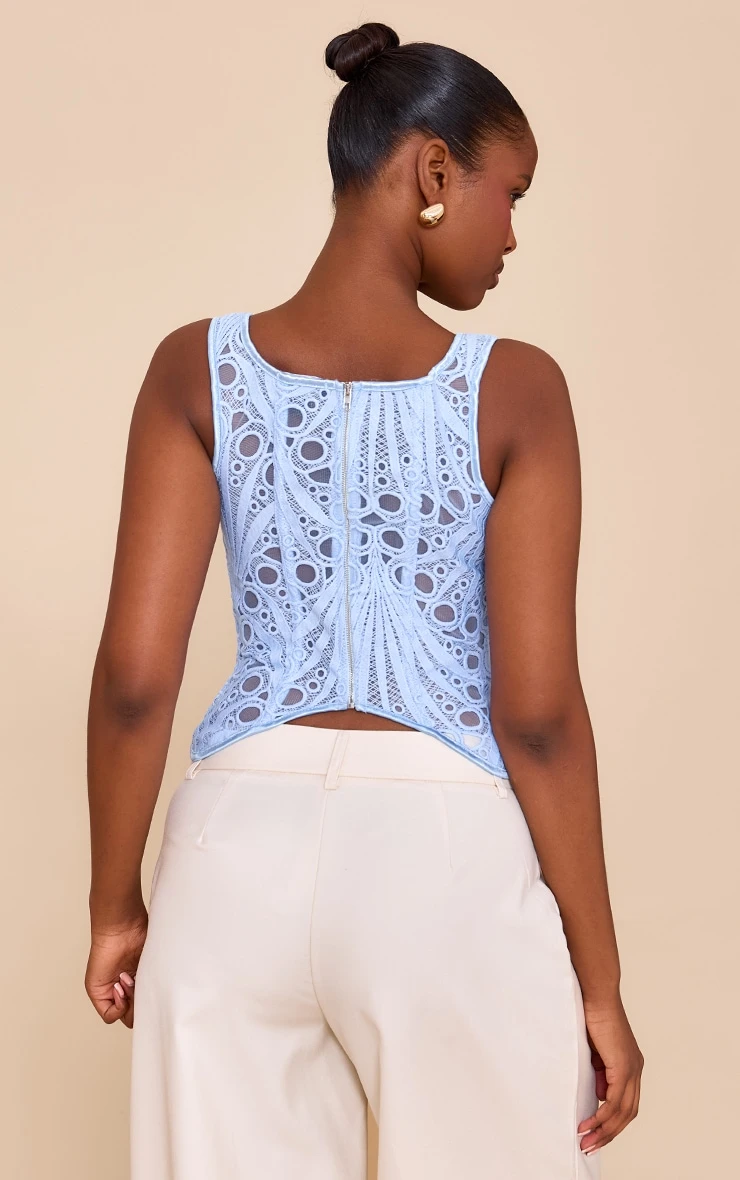 Prettylittlething Sky Blue Textured Sheer Floral Square Neck Corset - Image 2