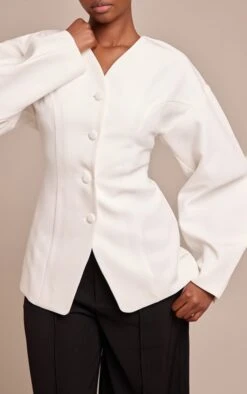 Prettylittlething Cream Collarless Fabric Covered Button Blazer -Pretty Little Thing Shop 415b98c67b113644f69f1efdd3cd0da1e4985480 CNN8561 4 cream collarless fabric covered button blazer