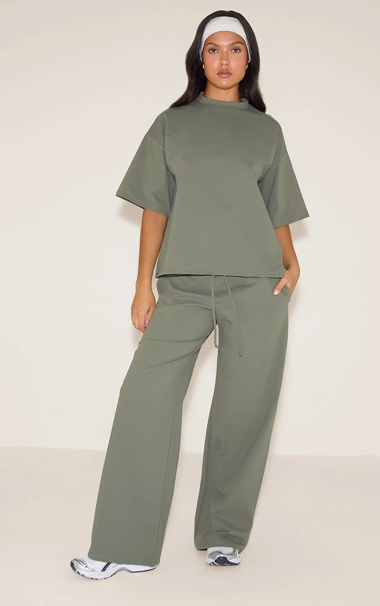 Prettylittlething Khaki Interlock Straight Leg Pants 1 Prettylittlething Khaki Interlock Straight Leg Pants