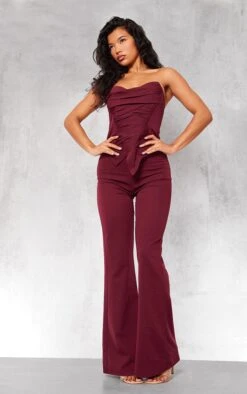 Prettylittlething Burgundy Ruch Pointed Corset Bandeau Jumpsuit