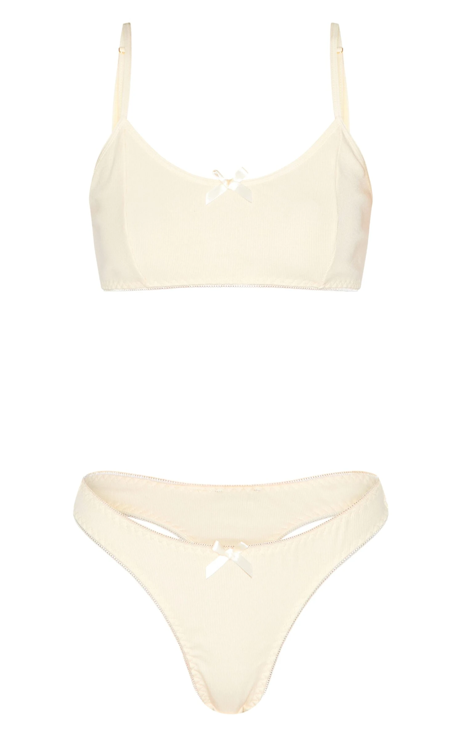Prettylittlething Lemon Jersey Ribbed Bralette And Thong Lingerie Set - Image 5