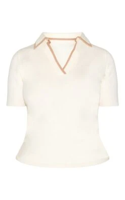 Prettylittlething Cream Knitted Contrast Polo Collar Top -Pretty Little Thing Shop 41b135828a2f75223111501705c30d88378477d9 CNM7666 5 cream knitted contrast polo collar top