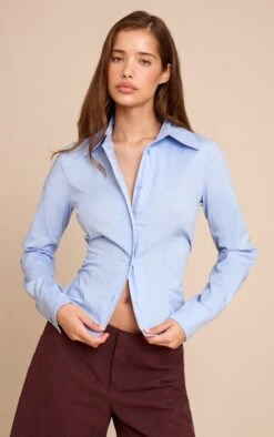Prettylittlething Sky Blue Fitted Long Sleeve Shirt -Pretty Little Thing Shop 4201e42aa192002625066373d56d3de58c37abca CNN0893 4 sky blue fitted long sleeve shirt