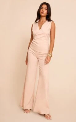 Prettylittlething Stone Woven Wrap Collared Jumpsuit