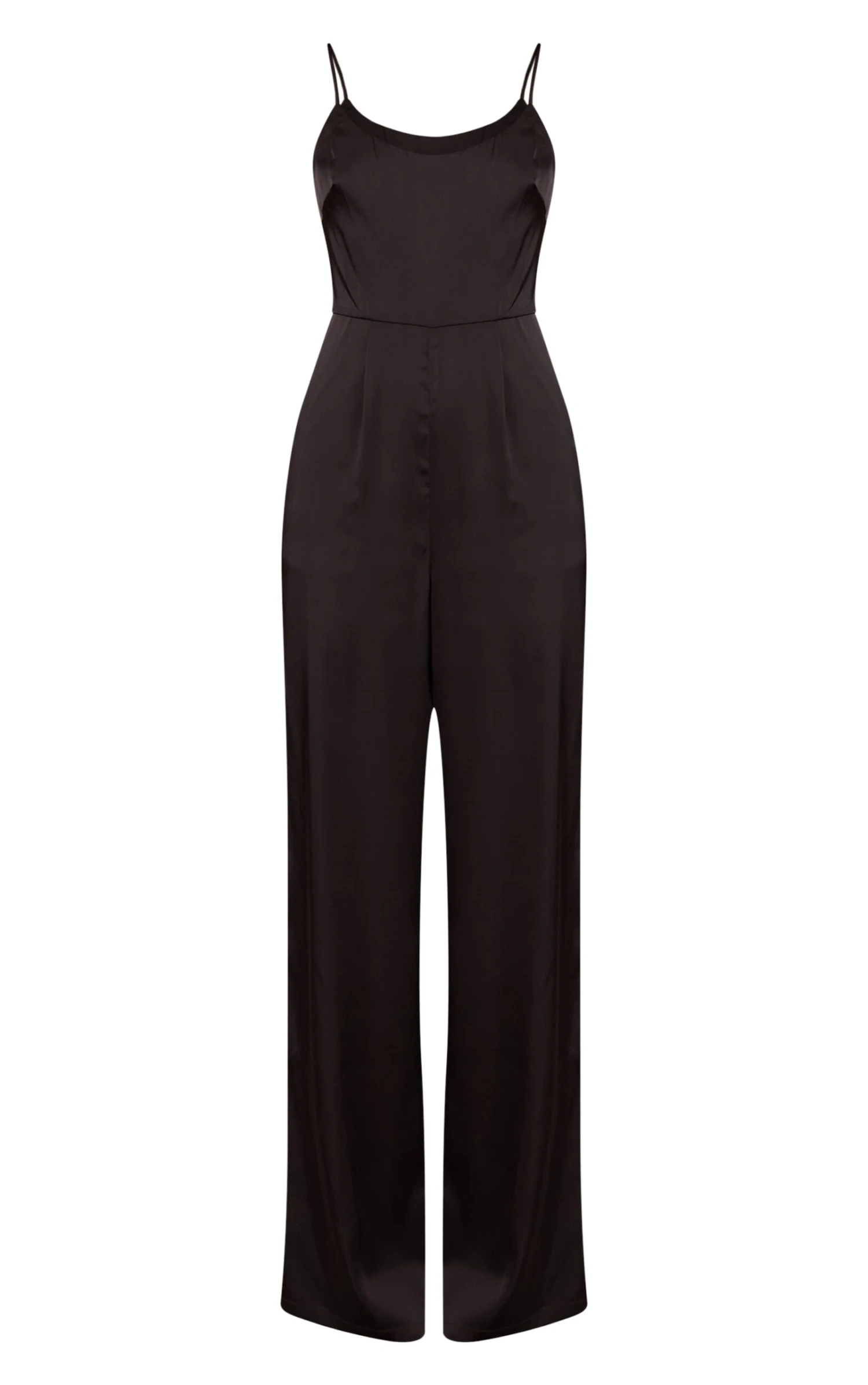 Prettylittlething Black Satin Scoop Neck Straight Leg Jumpsuit 5 Prettylittlething Black Satin Scoop Neck Straight Leg Jumpsuit - Image 5