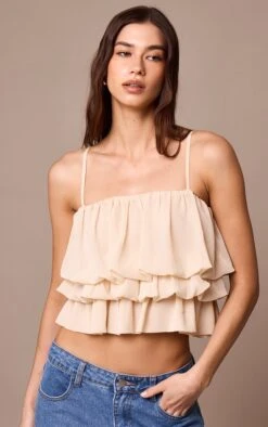 Prettylittlething Cream Chiffon Layered Puffball Cami Top -Pretty Little Thing Shop 42c734987af978acd487e237b435fe799f0c2fd0 CNM4354 4 cream chiffon layered puffball cami top