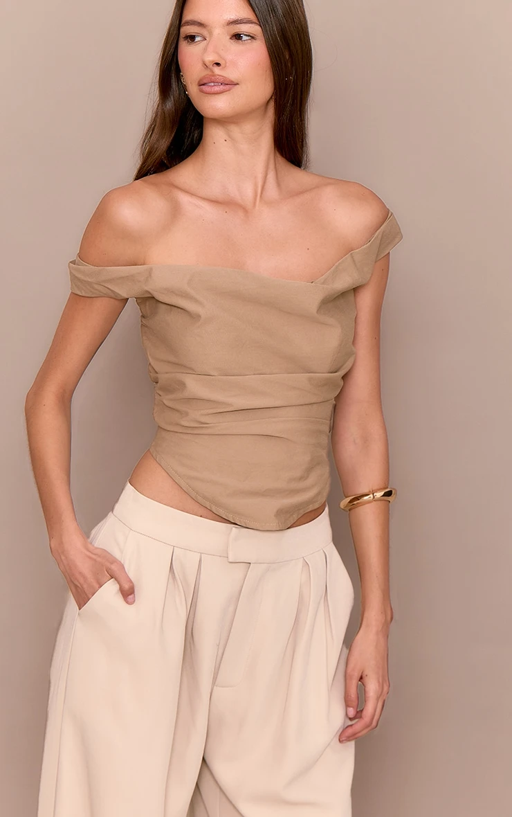 Prettylittlething Mushroom Ruched Corset Top 1 Prettylittlething Mushroom Ruched Corset Top