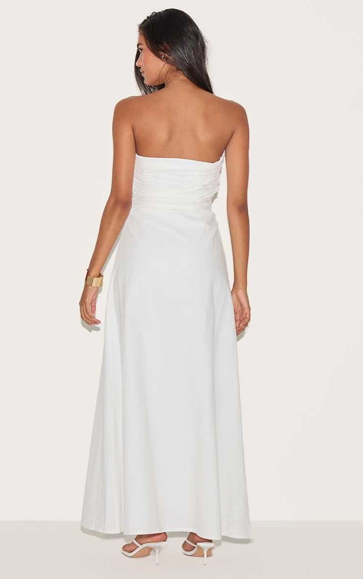 Prettylittlething White Bandeau Ruched Waist Detail Maxi Dress 2 Prettylittlething White Bandeau Ruched Waist Detail Maxi Dress - Image 2