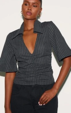 Prettylittlething Charcoal Pinstripe Fitted Boxy Sleeve Shirt -Pretty Little Thing Shop 42ec56dc83cce784e806157b525c9356d3466242 CNL7579 4 charcoal pinstripe fitted boxy sleeve shirt