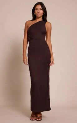 Chocolate Soft Touch One Shoulder Midaxi Dress