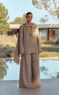 Stone Woven Wide Leg Extreme Pleated Pants