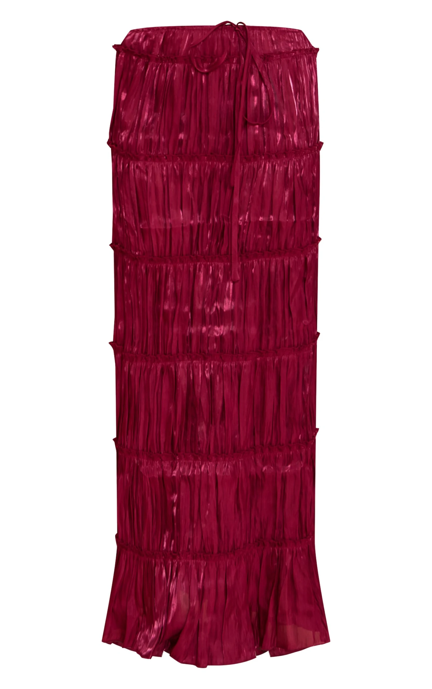 Prettylittlething Deep Red Drawstring Frill Tiered Maxi Skirt 5 Prettylittlething Deep Red Drawstring Frill Tiered Maxi Skirt - Image 5