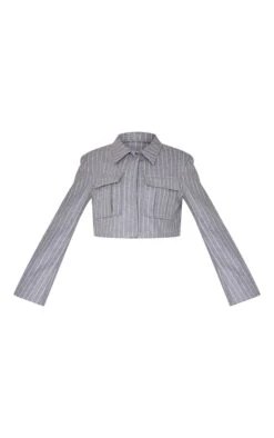 Prettylittlething Grey Premium Pinstripe Pocket Detail Cropped Shirt -Pretty Little Thing Shop 43848d948a6a70b1afcb975d9487e784337f60af cnl4792 5