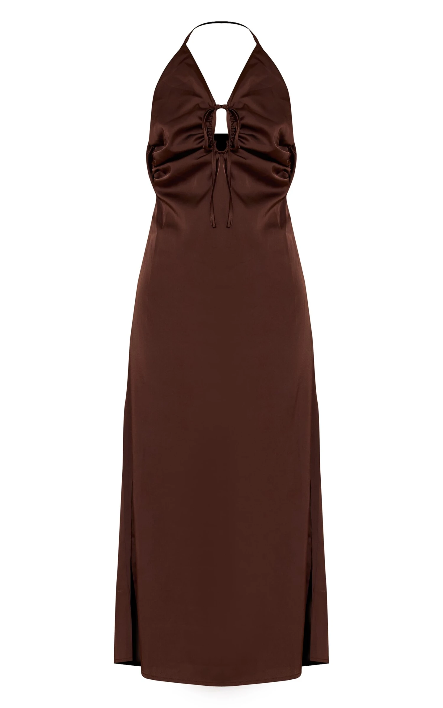 Prettylittlething Chocolate Satin Tie Front Maxi Dress 5 Prettylittlething Chocolate Satin Tie Front Maxi Dress - Image 5