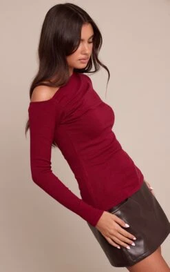 Burgundy Asymmetric Knitted Top