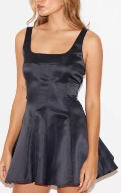 Prettylittlething Black Satin Square Neck Pleated Shift Dress -Pretty Little Thing Shop 44421aea830d6276bb136d8c3a6a5c3e9d612a80 cnl9374 4