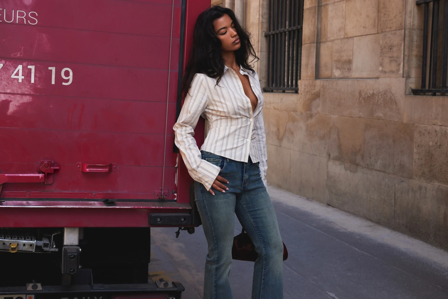 Prettylittlething Vintage Wash Dipped Waistband Distressed Flared Jeans 4 Prettylittlething Vintage Wash Dipped Waistband Distressed Flared Jeans - Image 4