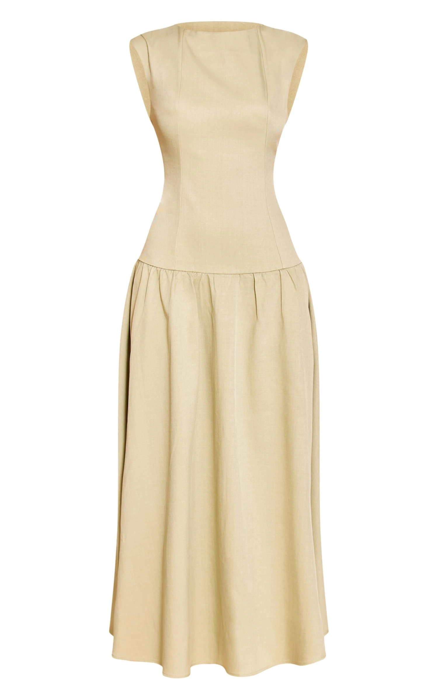 Prettylittlething Sage Woven Boat Neck Dropped Waist Maxi Dress - Image 5