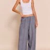 Grey Peachskin Wide Leg Pants