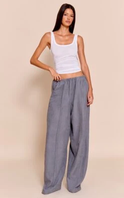Grey Peachskin Wide Leg Pants